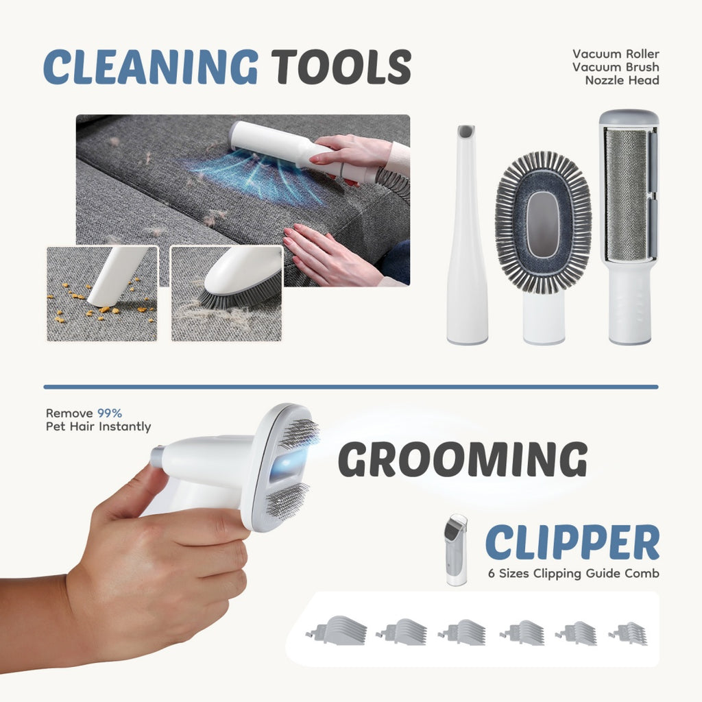 Professional Dog Grooming Clippers With 2.5L Cup, 3 Suction Modes, Cordless Clippers, 5 Groomer Tools, Low Noise Pet Hair Trimmer For 1